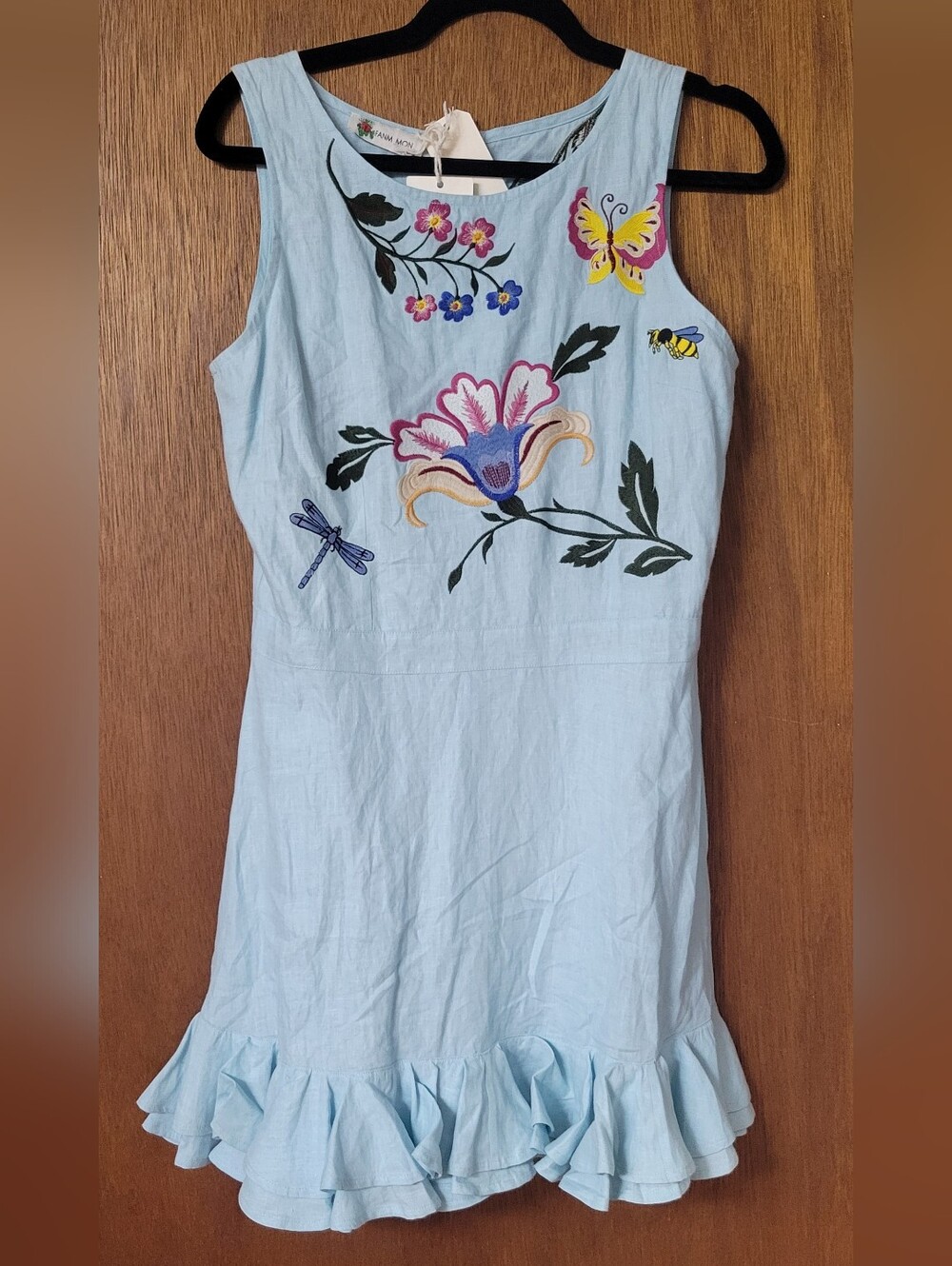Fanm Mon Light Blue Embroidered Midi Dress